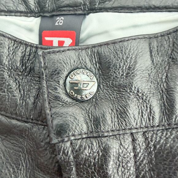 Vintage Diesel Leather Pants Womens 26 Black Y2K Flare Bootcut Low Rise Biker - Picture 13 of 16